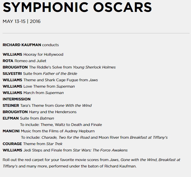 Symphonic Oscars DSO set list